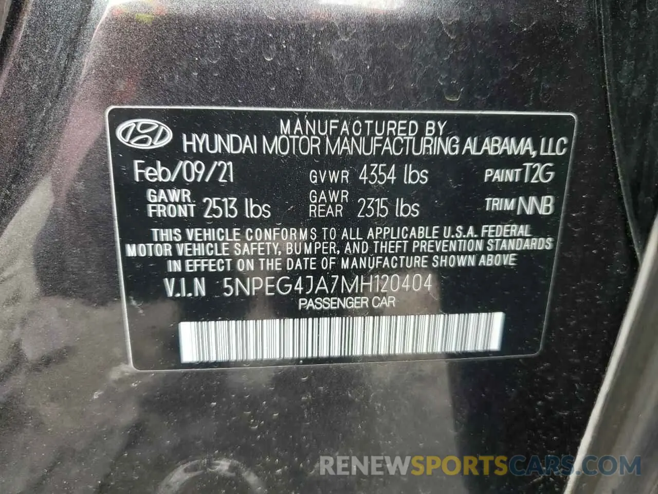 12 fotografías del automóvil dañado 5NPEG4JA7MH120404 HYUNDAI SONATA 2021