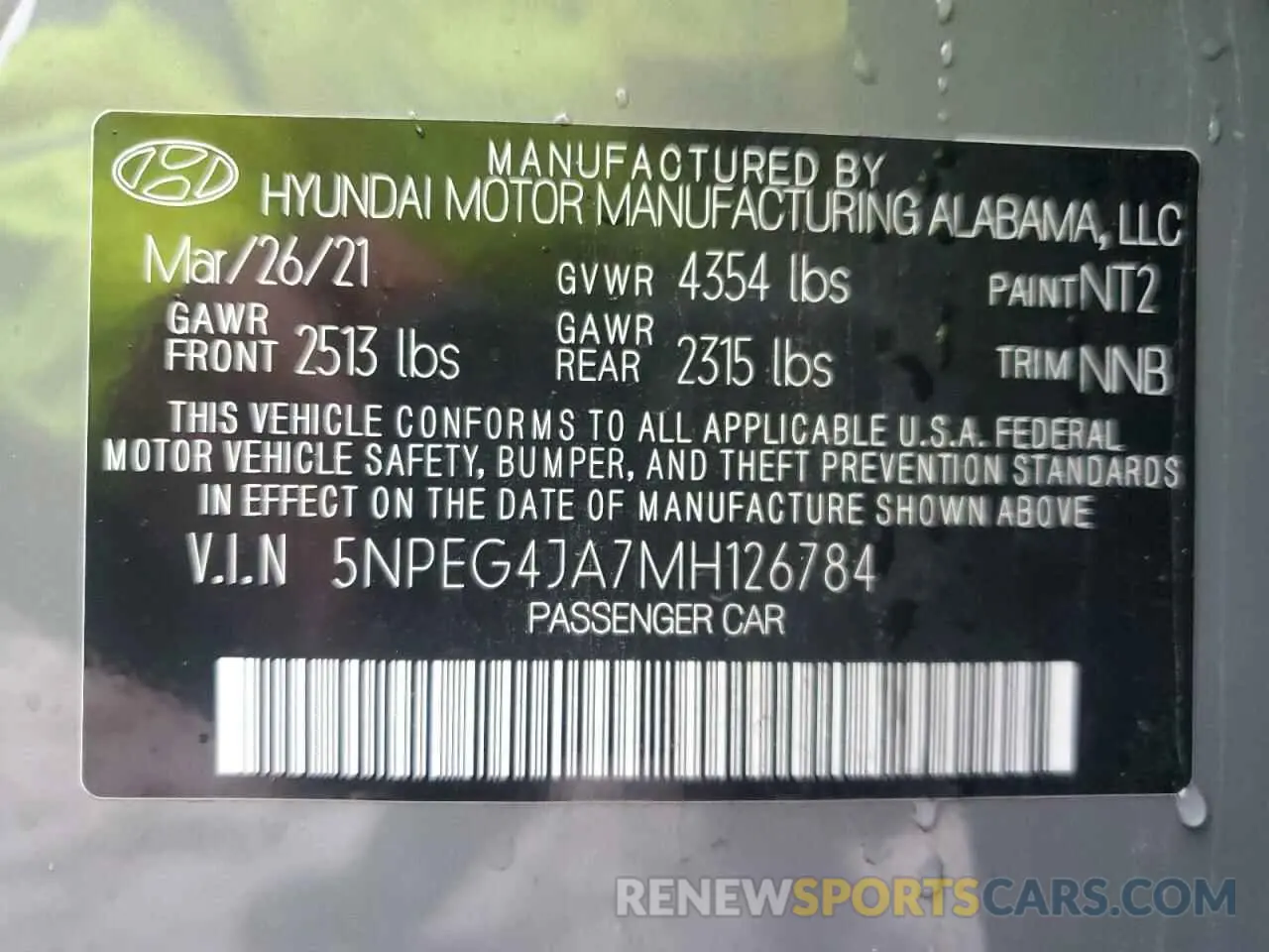 14 fotografías del automóvil dañado 5NPEG4JA7MH126784 HYUNDAI SONATA 2021