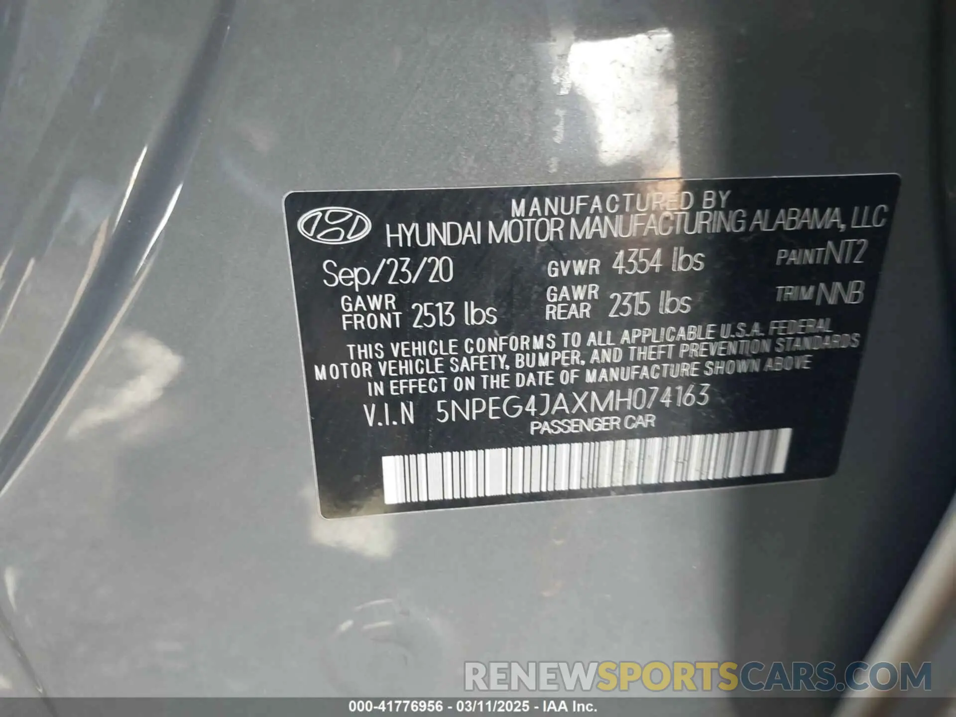 9 fotografías del automóvil dañado 5NPEG4JAXMH074163 HYUNDAI SONATA 2021