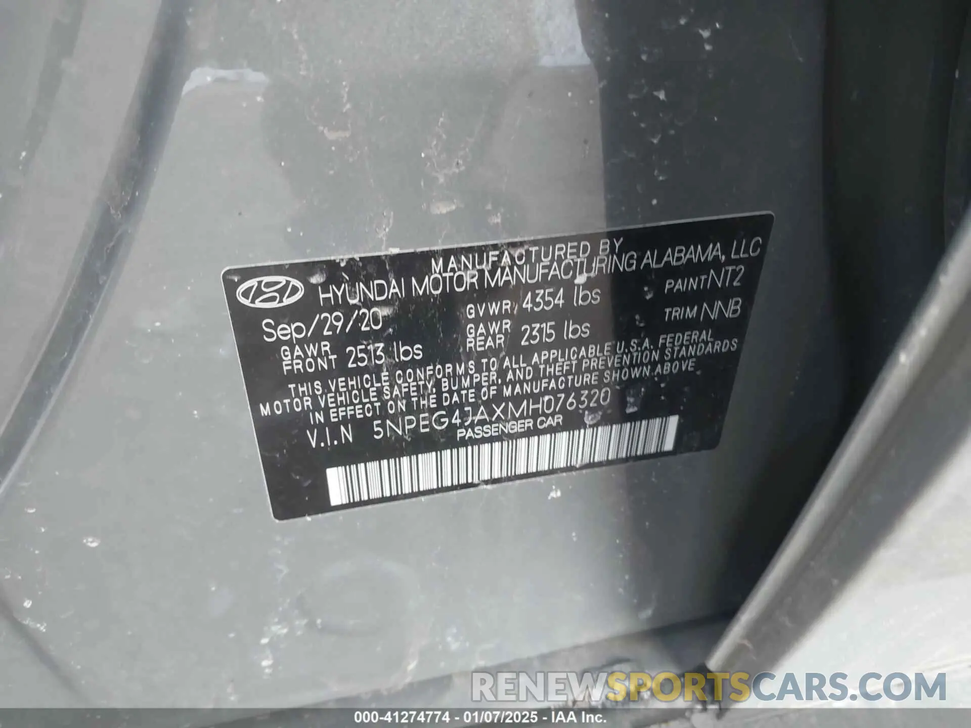 9 fotografías del automóvil dañado 5NPEG4JAXMH076320 HYUNDAI SONATA 2021