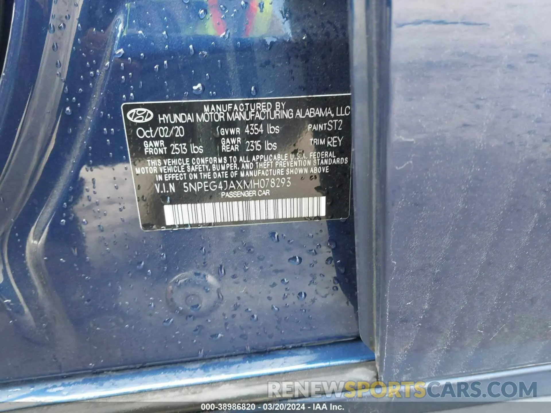 9 fotografías del automóvil dañado 5NPEG4JAXMH078293 HYUNDAI SONATA 2021
