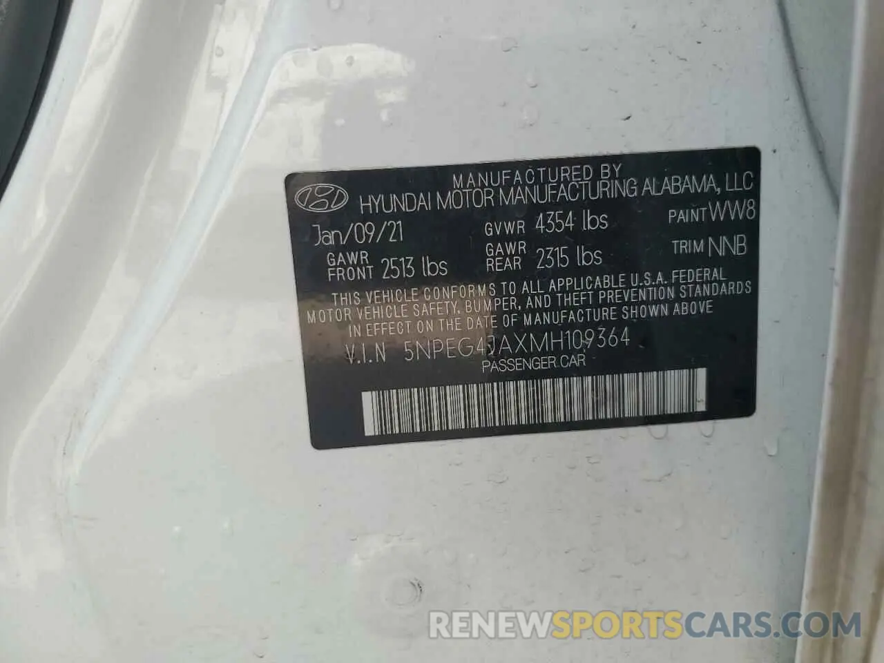 13 fotografías del automóvil dañado 5NPEG4JAXMH109364 HYUNDAI SONATA 2021