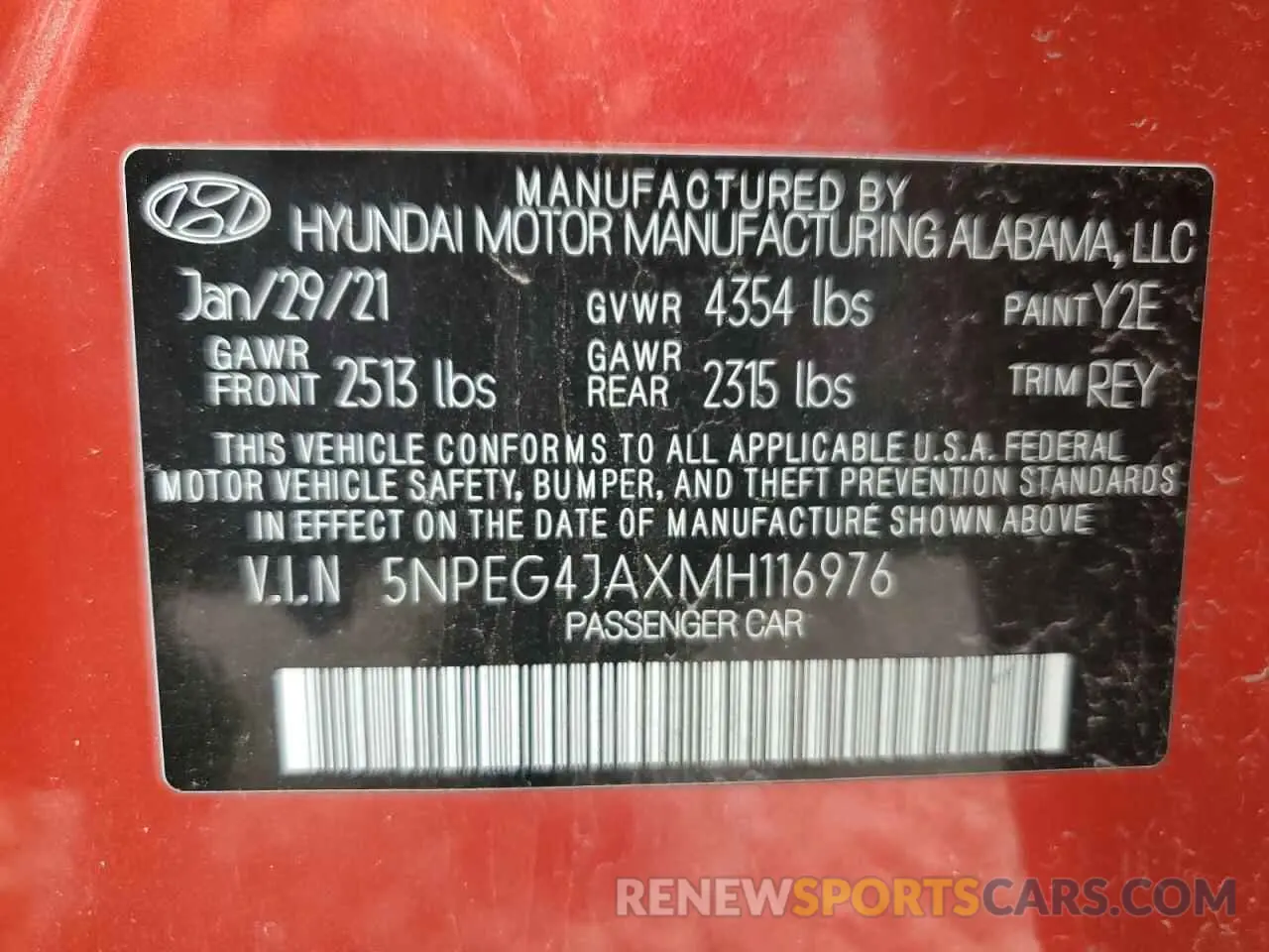16 fotografías del automóvil dañado 5NPEG4JAXMH116976 HYUNDAI SONATA 2021