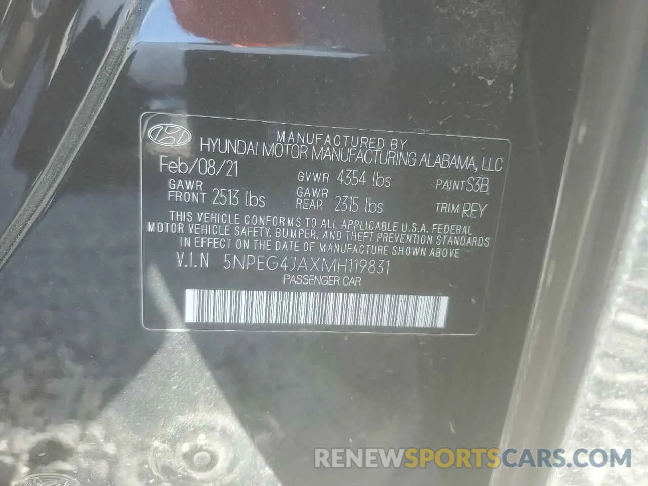 14 fotografías del automóvil dañado 5NPEG4JAXMH119831 HYUNDAI SONATA 2021