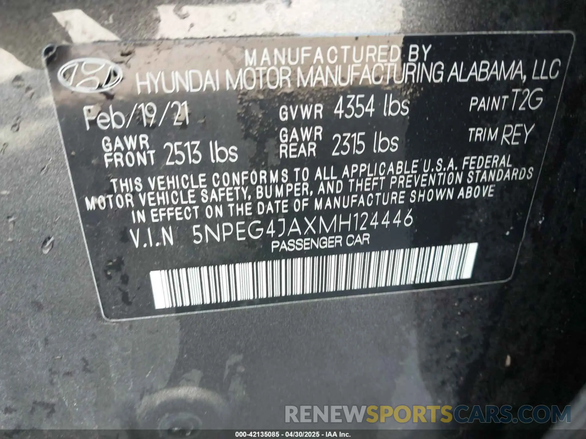 9 fotografías del automóvil dañado 5NPEG4JAXMH124446 HYUNDAI SONATA 2021