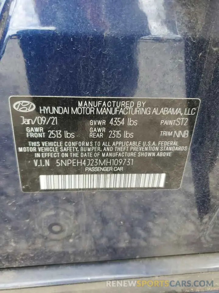 12 fotografías del automóvil dañado 5NPEH4J23MH109731 HYUNDAI SONATA 2021