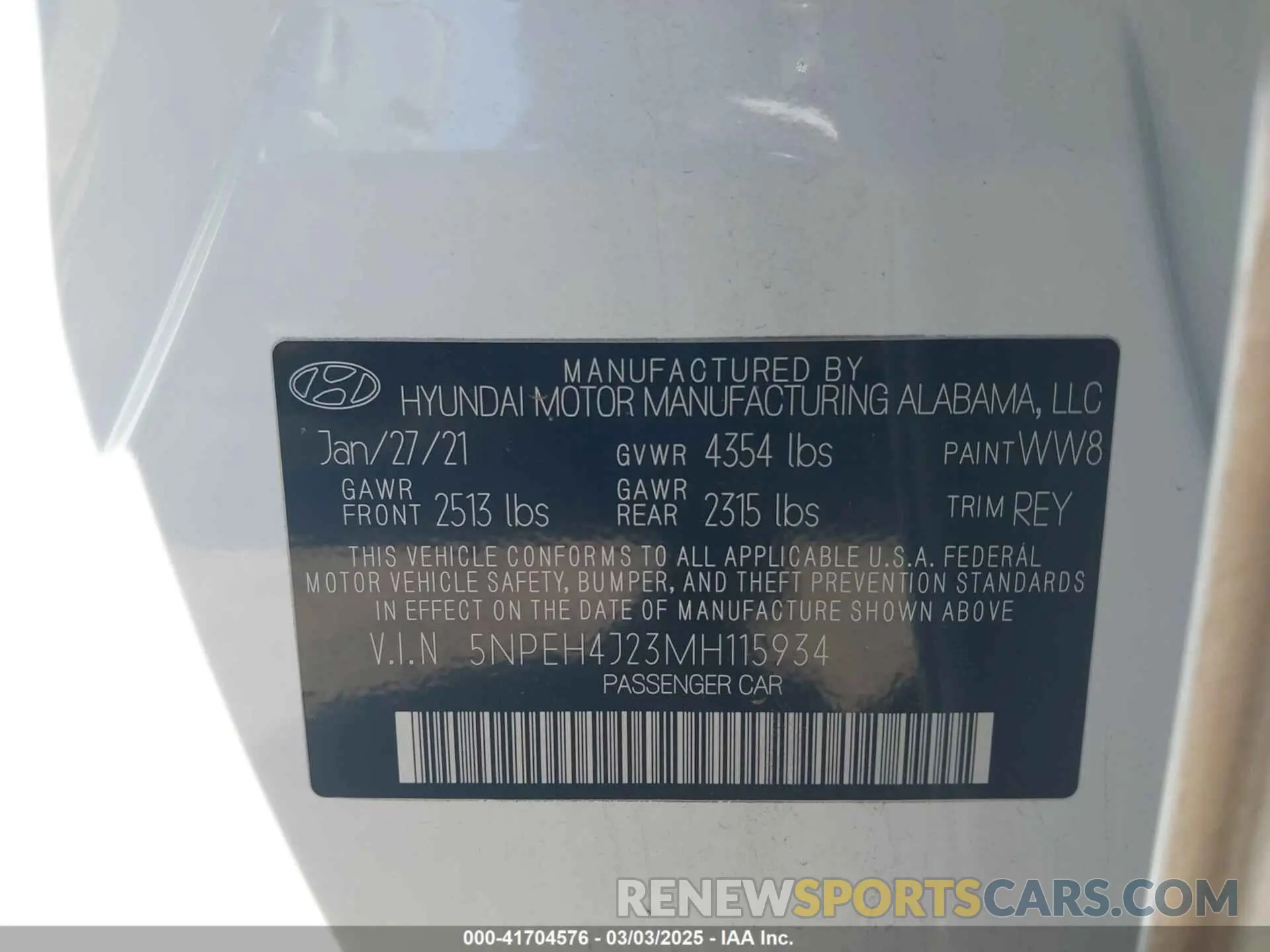9 fotografías del automóvil dañado 5NPEH4J23MH115934 HYUNDAI SONATA 2021