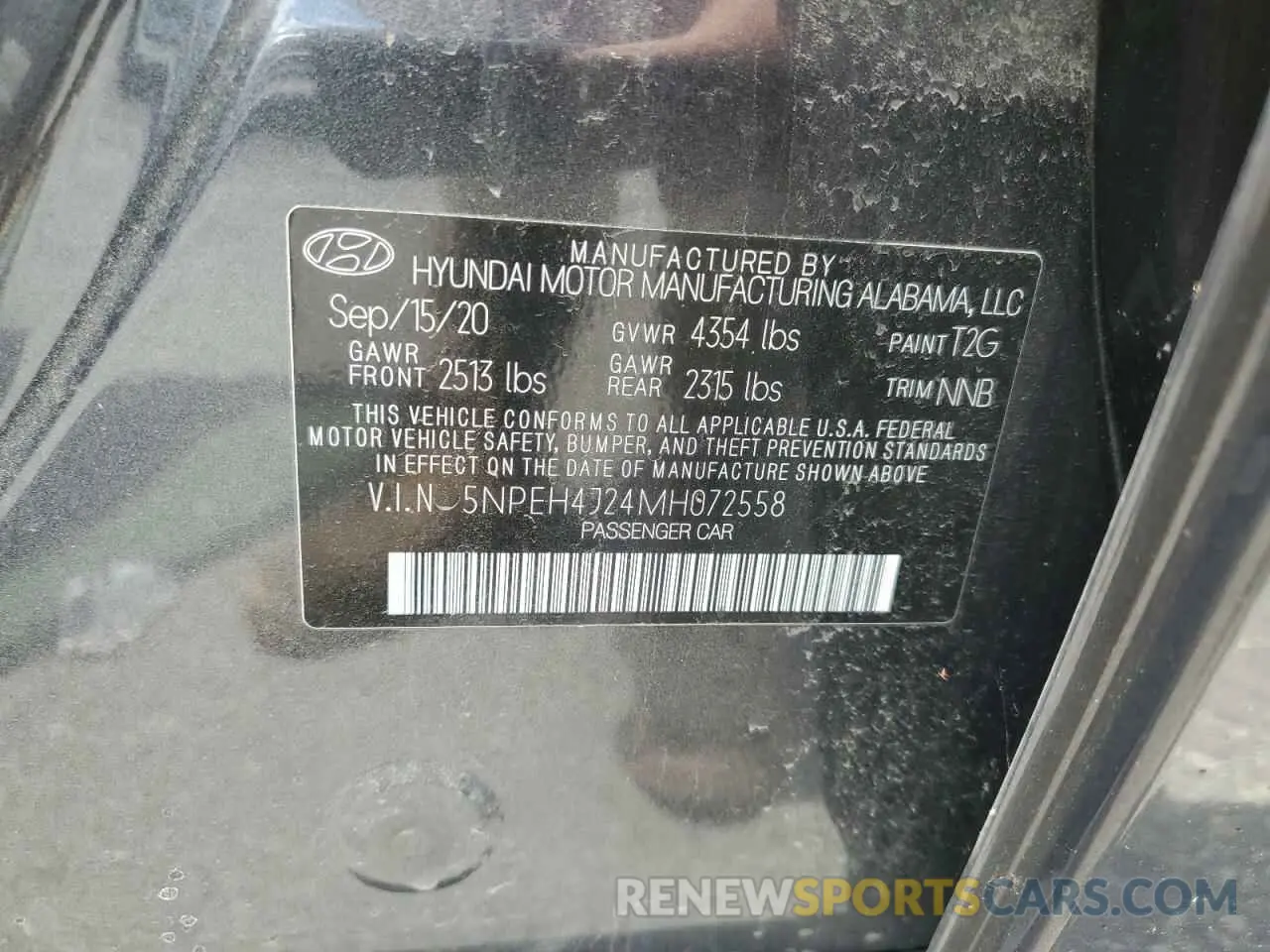 12 fotografías del automóvil dañado 5NPEH4J24MH072558 HYUNDAI SONATA 2021