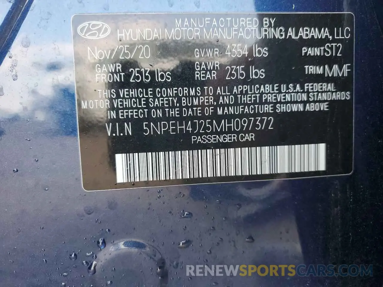 12 fotografías del automóvil dañado 5NPEH4J25MH097372 HYUNDAI SONATA 2021