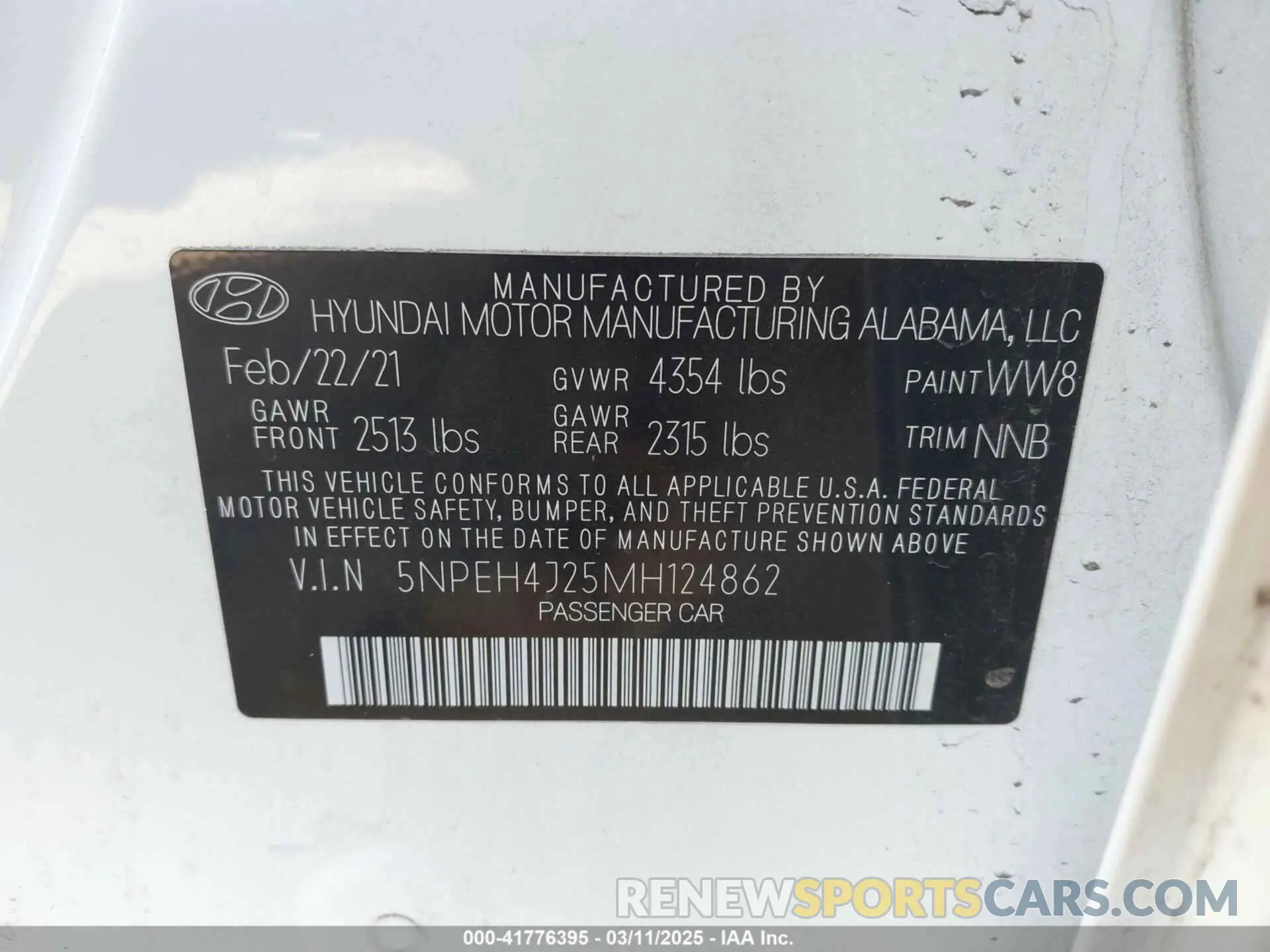 9 fotografías del automóvil dañado 5NPEH4J25MH124862 HYUNDAI SONATA 2021