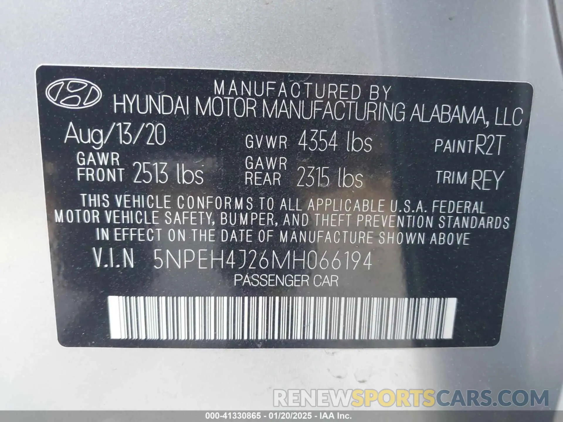 9 fotografías del automóvil dañado 5NPEH4J26MH066194 HYUNDAI SONATA 2021