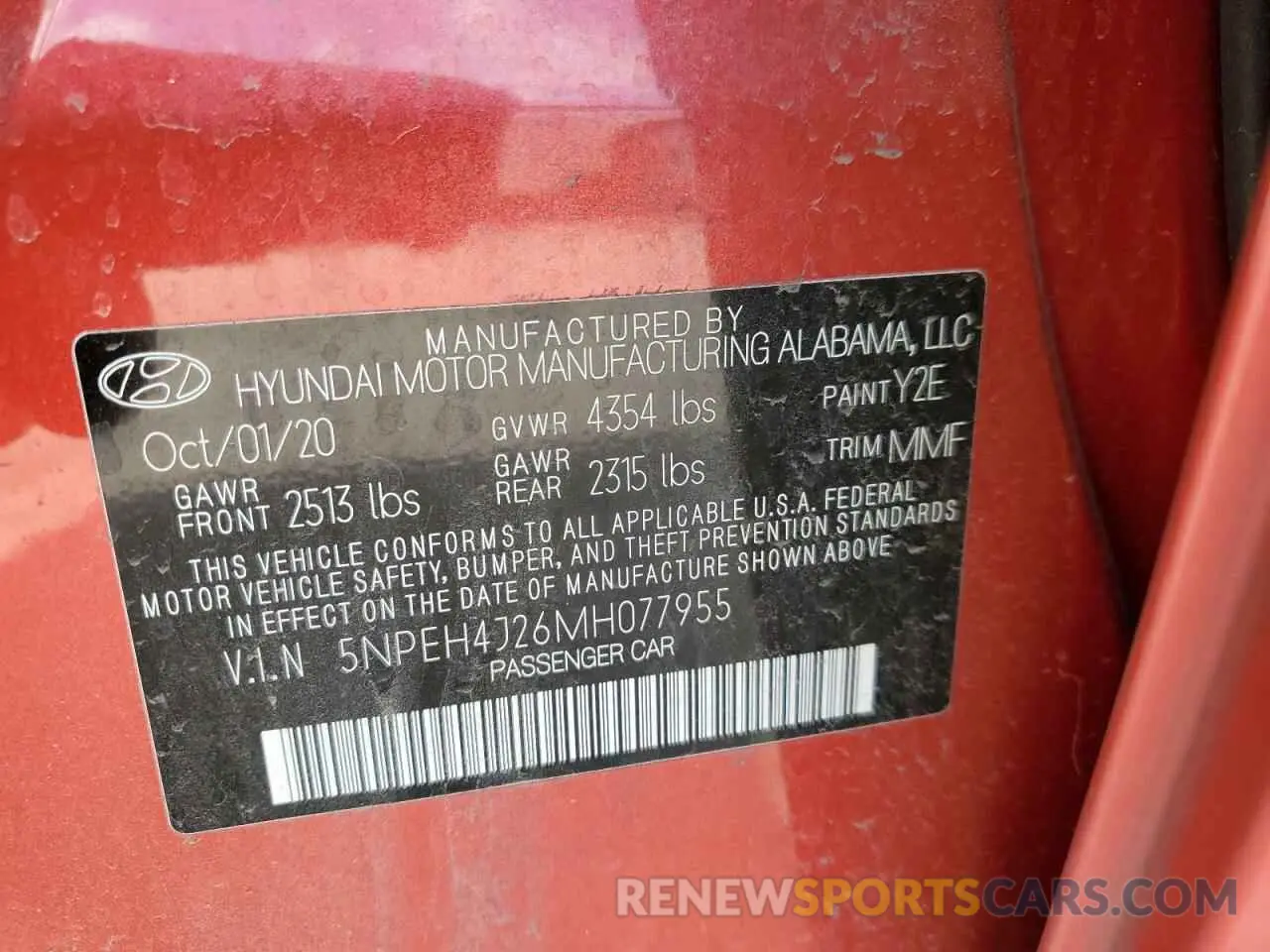 12 fotografías del automóvil dañado 5NPEH4J26MH077955 HYUNDAI SONATA 2021