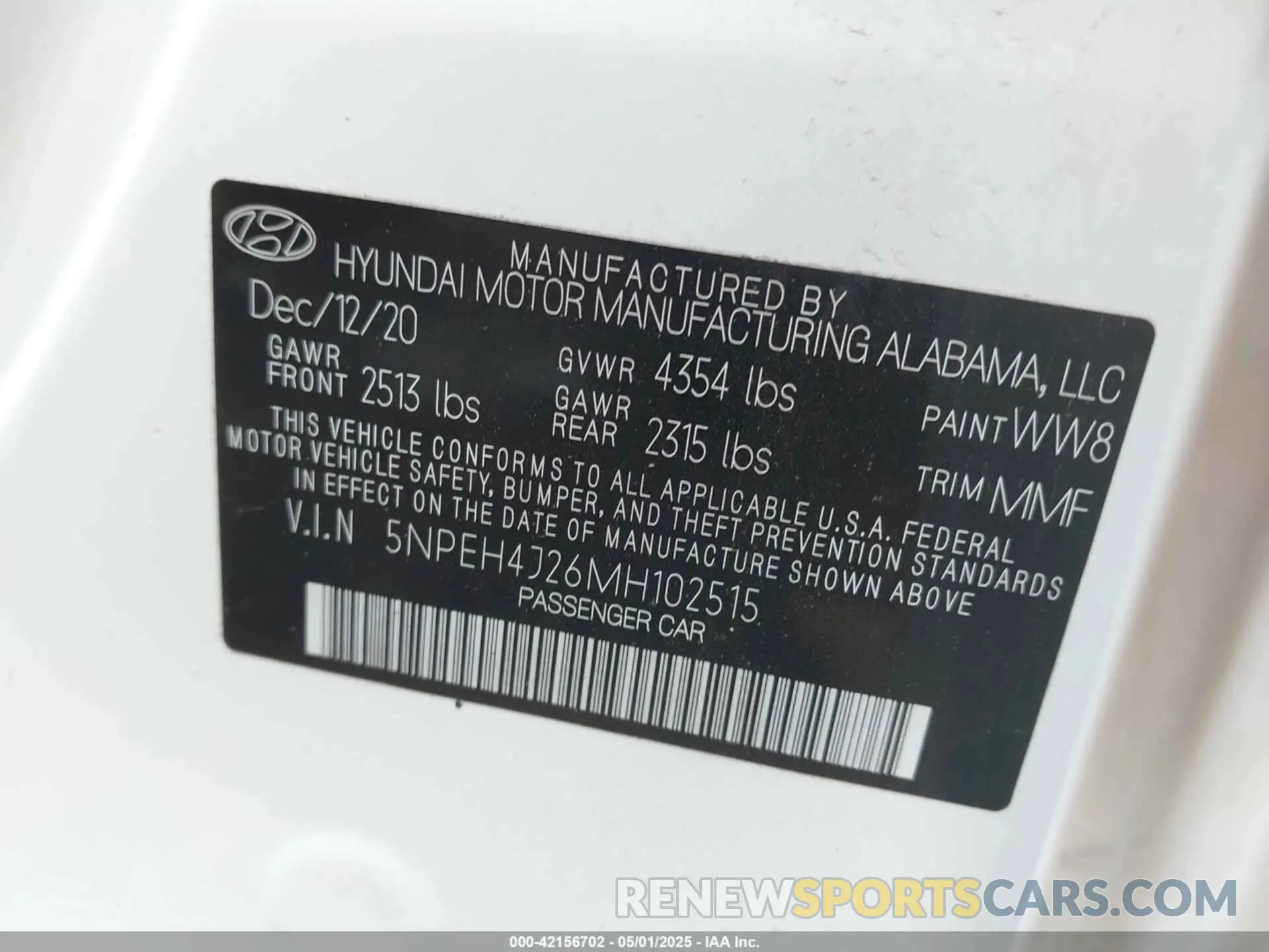 9 fotografías del automóvil dañado 5NPEH4J26MH102515 HYUNDAI SONATA 2021