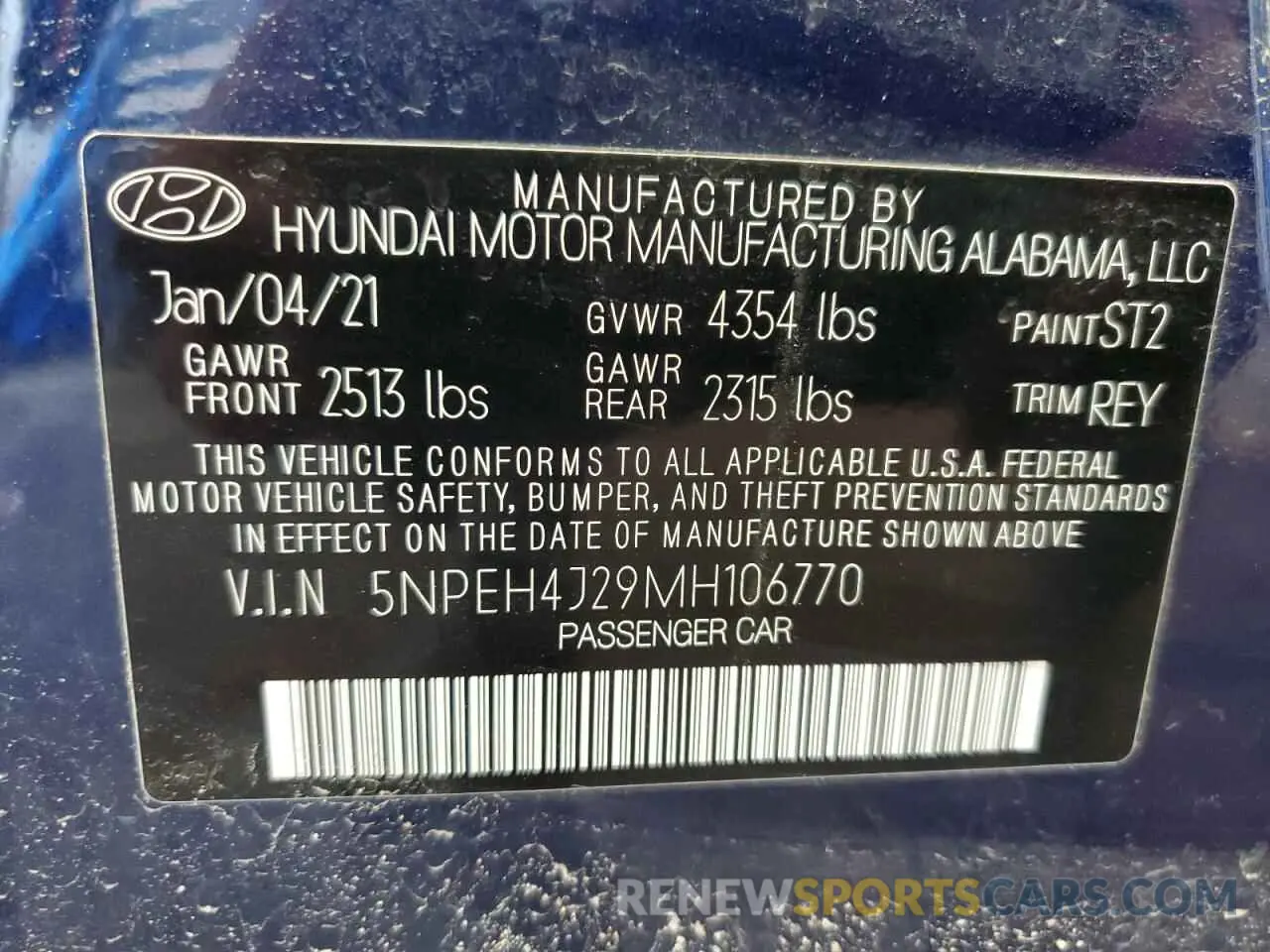 12 fotografías del automóvil dañado 5NPEH4J29MH106770 HYUNDAI SONATA 2021