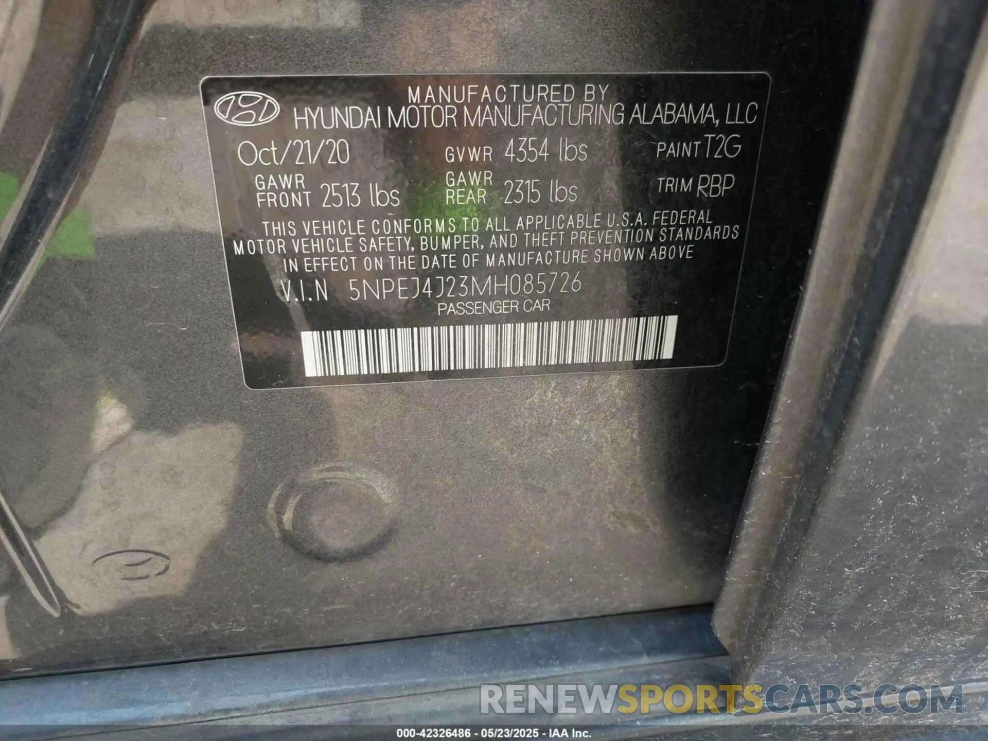 9 fotografías del automóvil dañado 5NPEJ4J23MH085726 HYUNDAI SONATA 2021