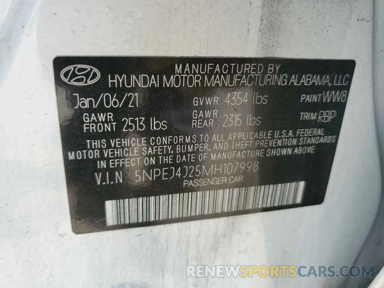 12 fotografías del automóvil dañado 5NPEJ4J25MH107998 HYUNDAI SONATA 2021
