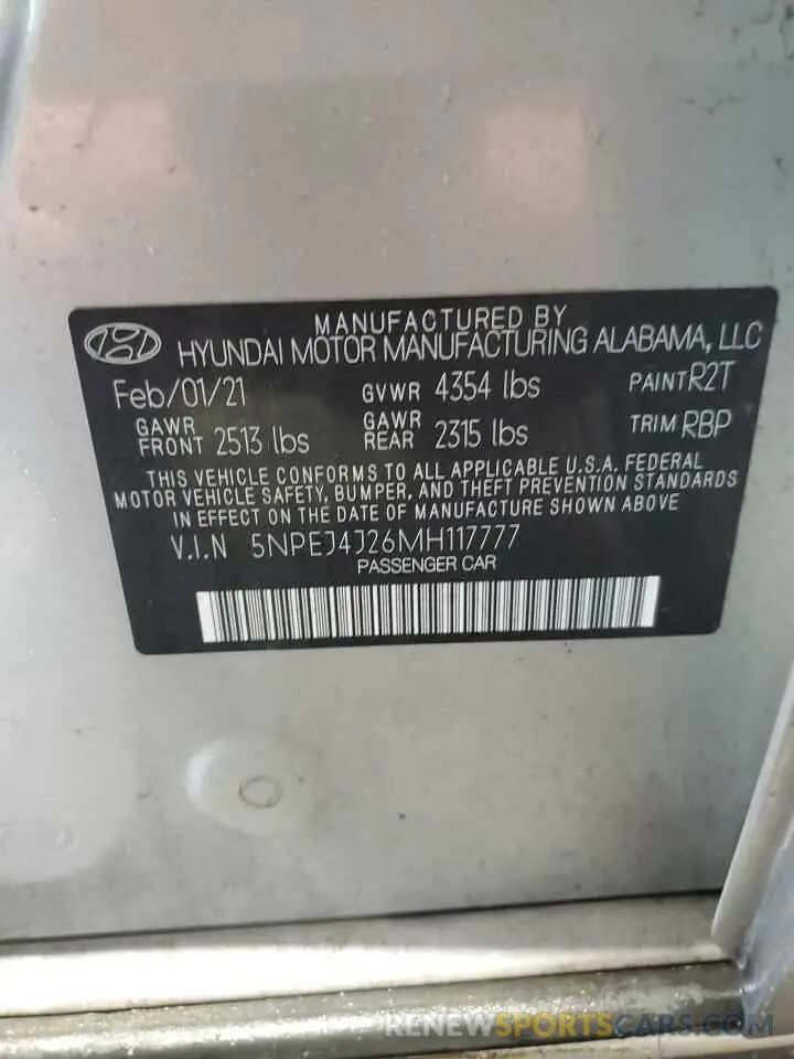 12 fotografías del automóvil dañado 5NPEJ4J26MH117777 HYUNDAI SONATA 2021
