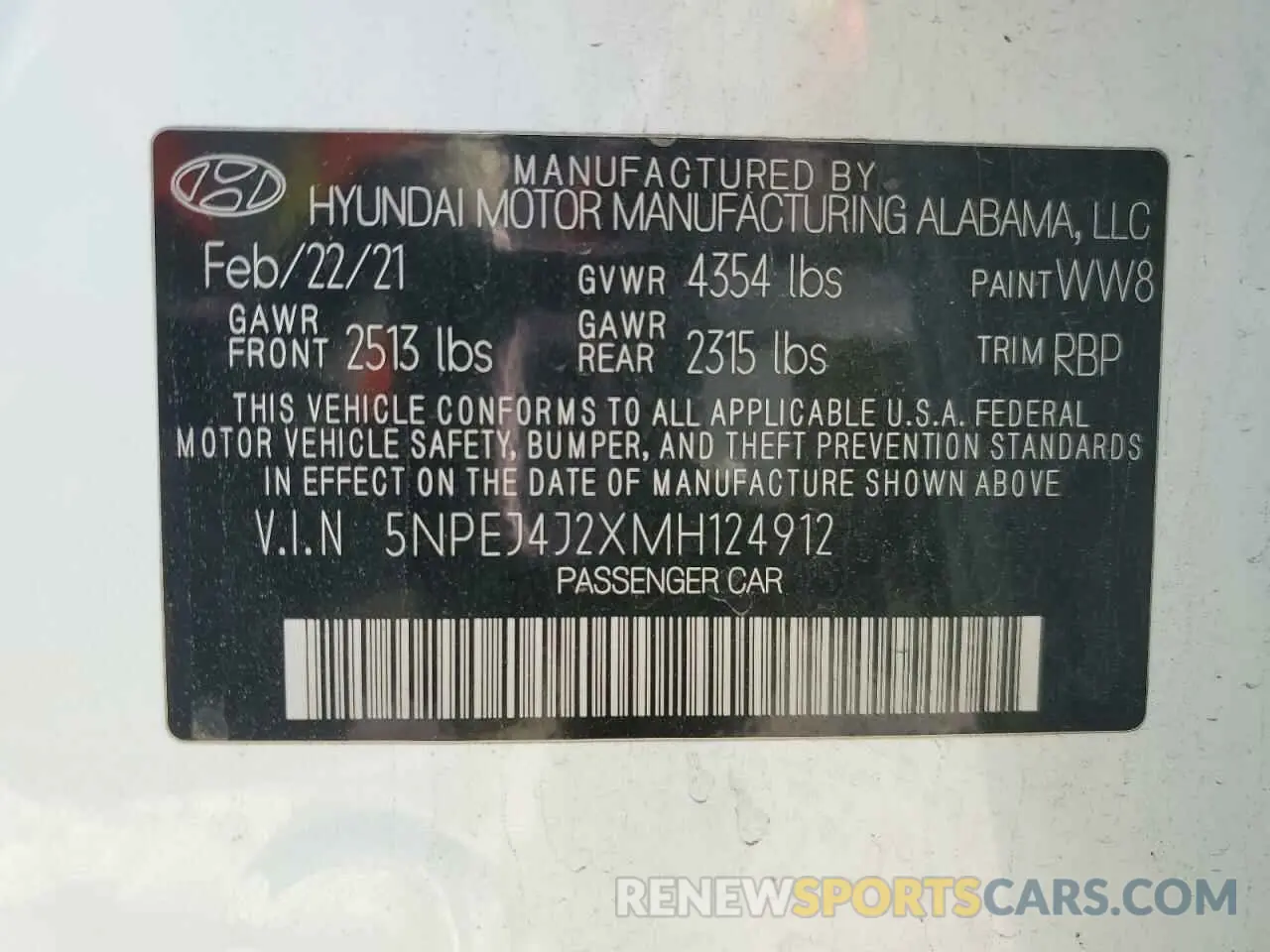 12 fotografías del automóvil dañado 5NPEJ4J2XMH124912 HYUNDAI SONATA 2021