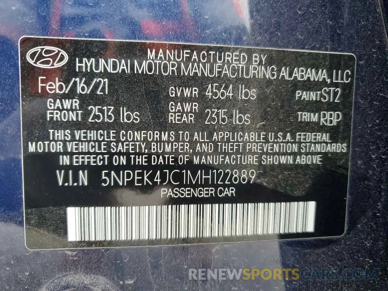12 fotografías del automóvil dañado 5NPEK4JC1MH122889 HYUNDAI SONATA 2021
