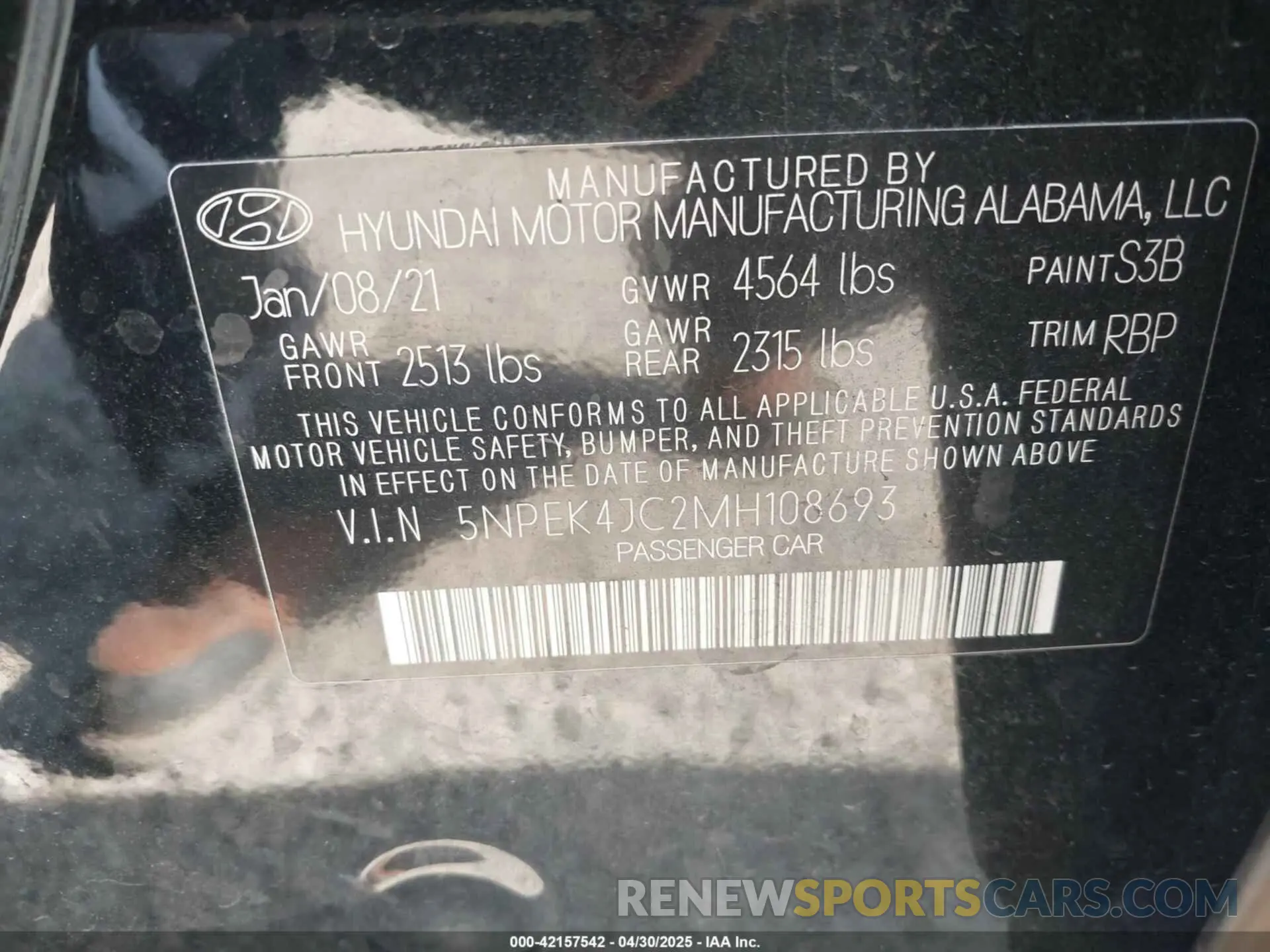 9 fotografías del automóvil dañado 5NPEK4JC2MH108693 HYUNDAI SONATA 2021