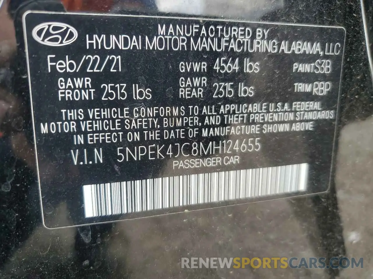12 fotografías del automóvil dañado 5NPEK4JC8MH124655 HYUNDAI SONATA 2021