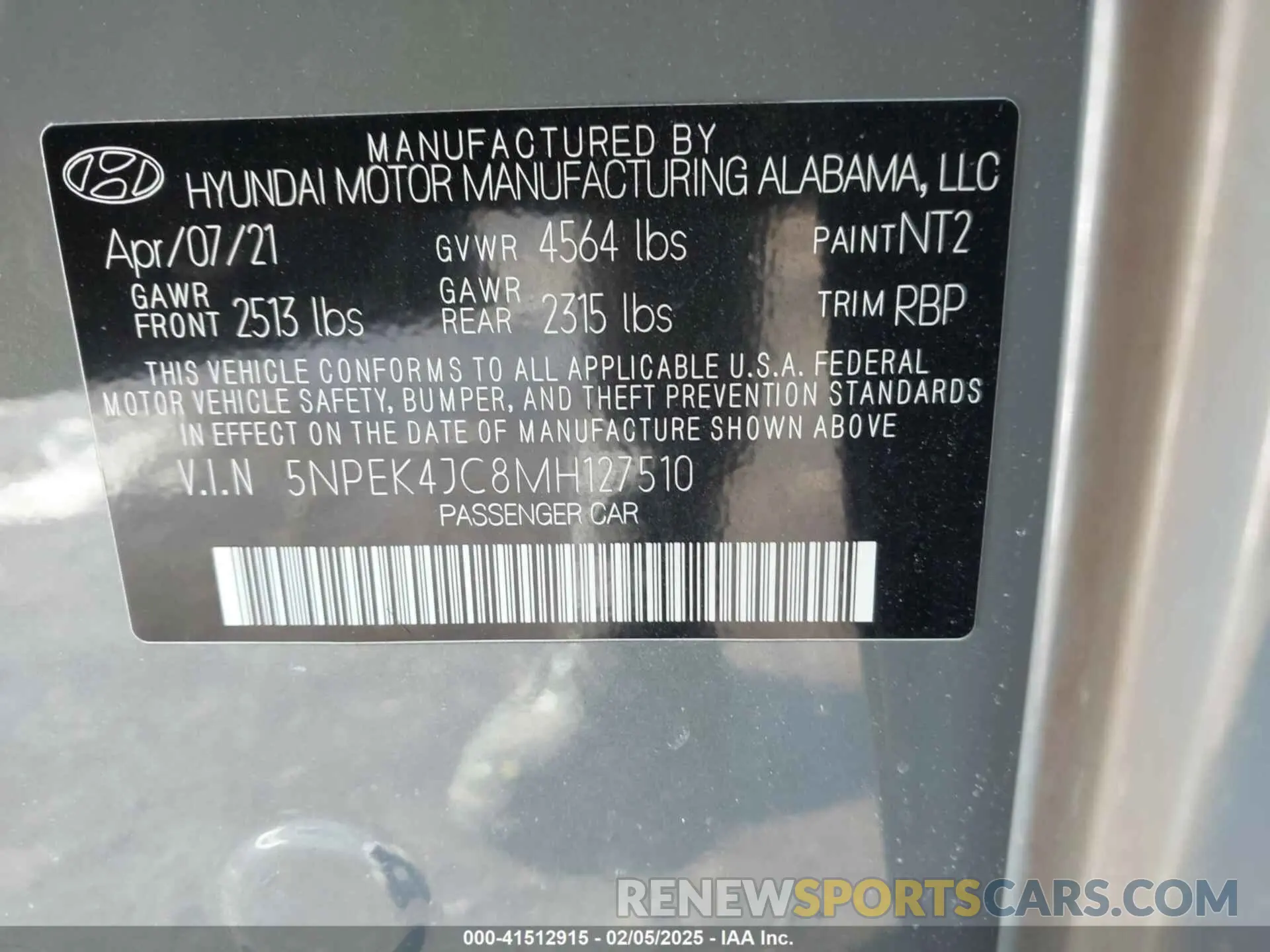 9 fotografías del automóvil dañado 5NPEK4JC8MH127510 HYUNDAI SONATA 2021