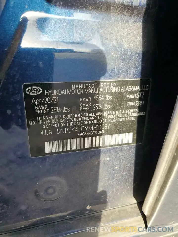 14 fotografías del automóvil dañado 5NPEK4JC9MH130321 HYUNDAI SONATA 2021
