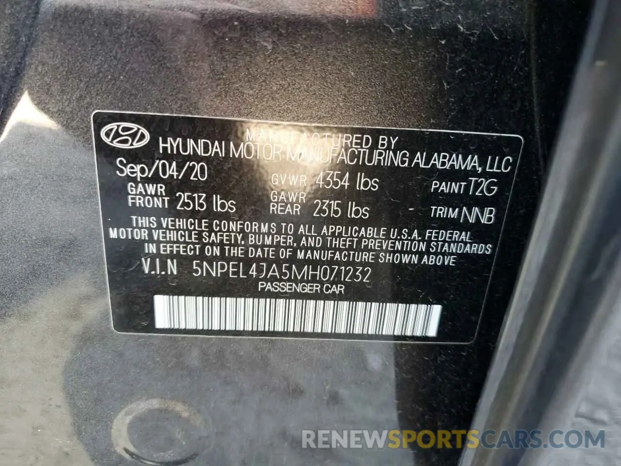 12 fotografías del automóvil dañado 5NPEL4JA5MH071232 HYUNDAI SONATA 2021