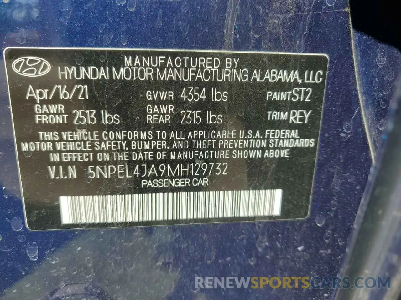 12 fotografías del automóvil dañado 5NPEL4JA9MH129732 HYUNDAI SONATA 2021