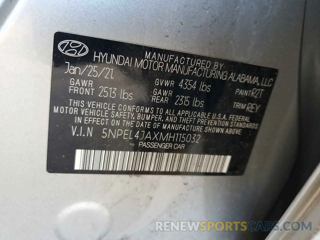 12 fotografías del automóvil dañado 5NPEL4JAXMH115032 HYUNDAI SONATA 2021