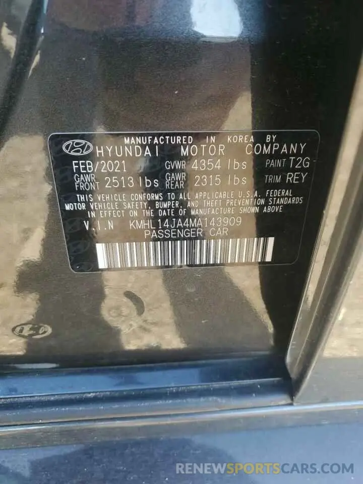 14 fotografías del automóvil dañado KMHL14JA4MA143909 HYUNDAI SONATA 2021
