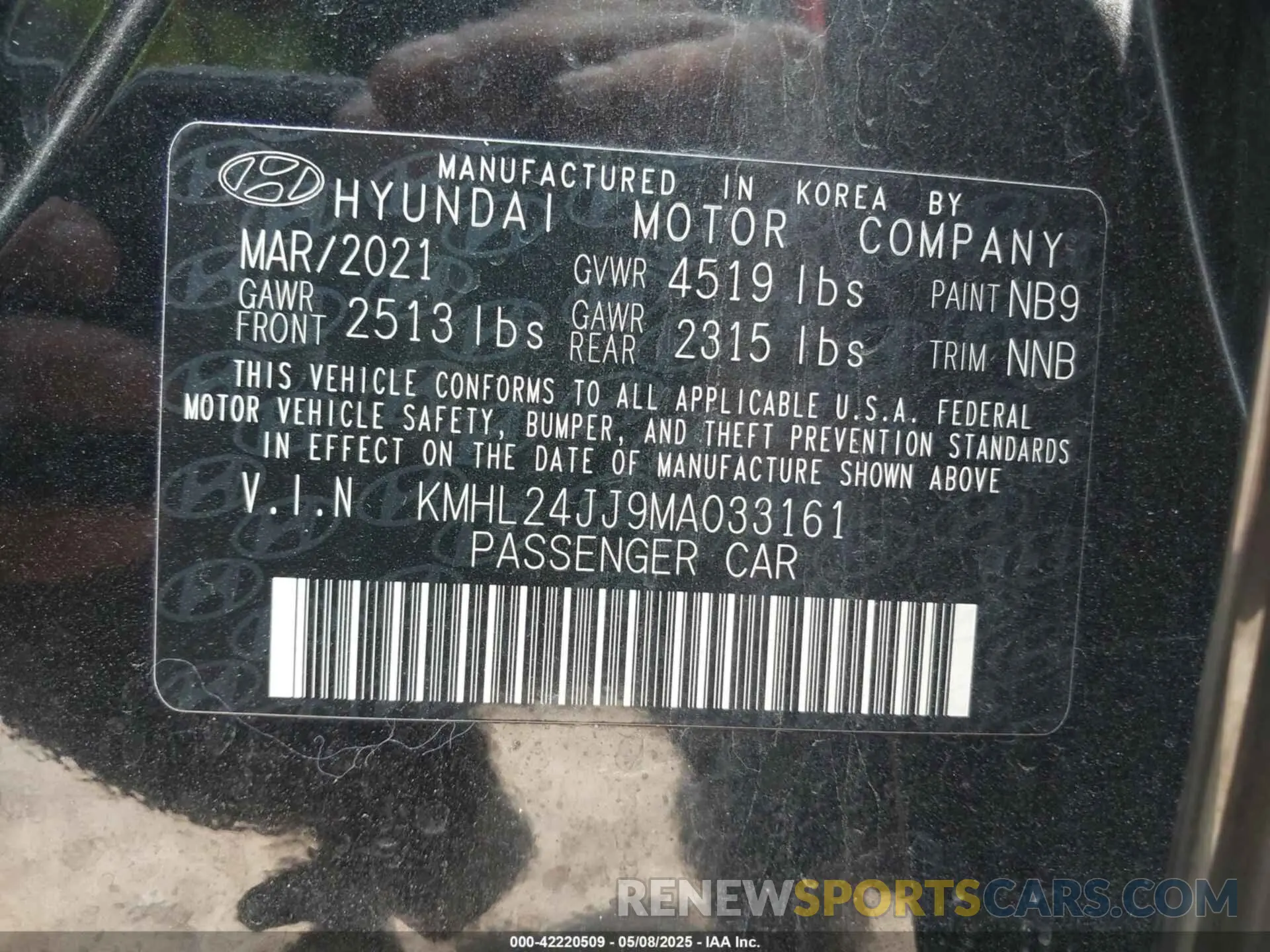 9 fotografías del automóvil dañado KMHL24JJ9MA033161 HYUNDAI SONATA 2021