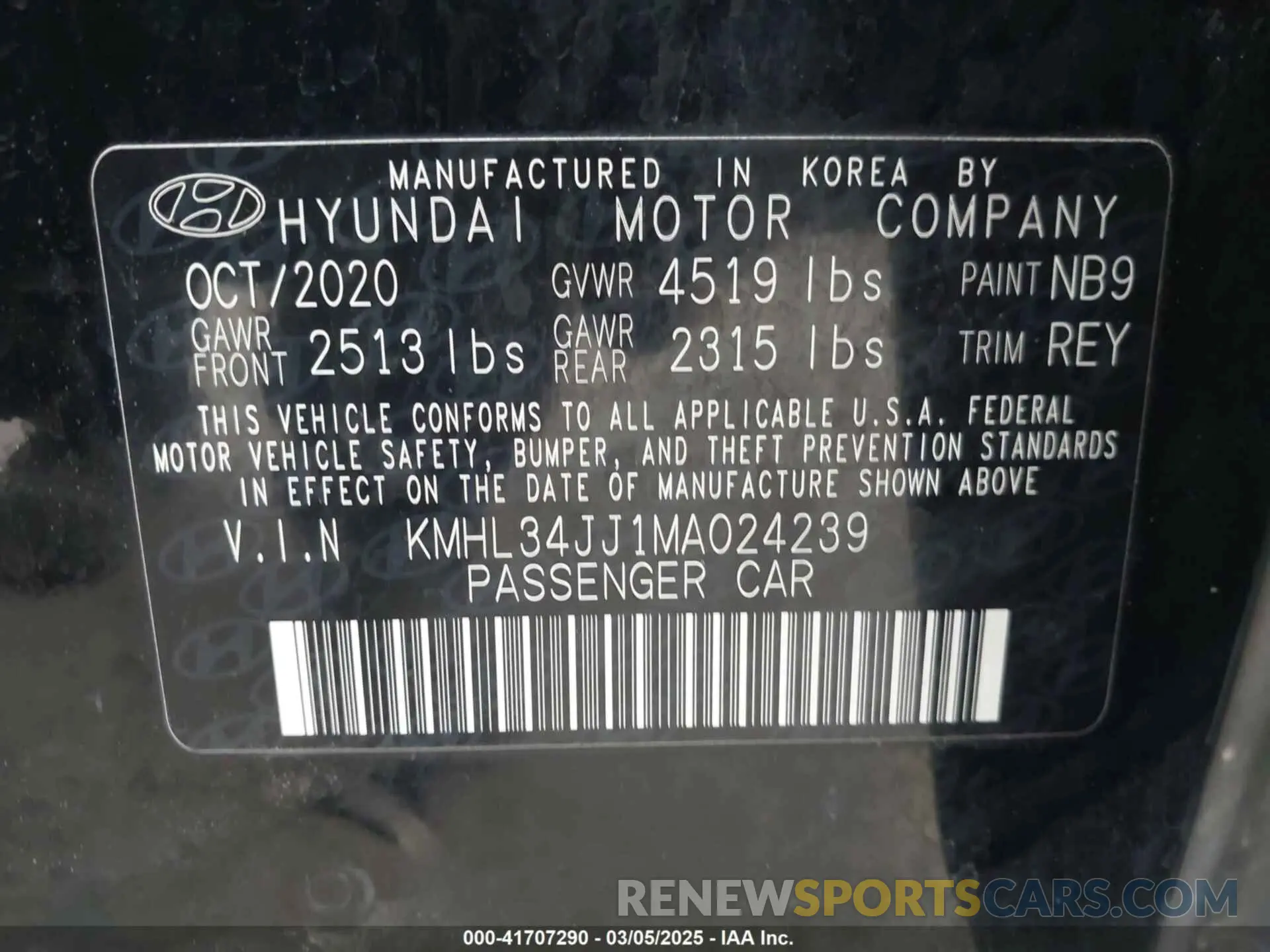 9 fotografías del automóvil dañado KMHL34JJ1MA024239 HYUNDAI SONATA 2021