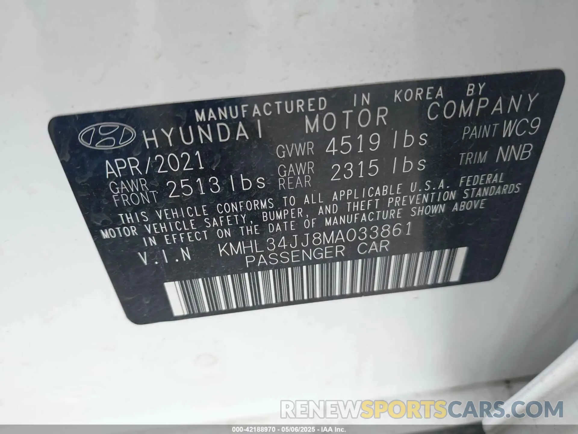 9 fotografías del automóvil dañado KMHL34JJ8MA033861 HYUNDAI SONATA 2021