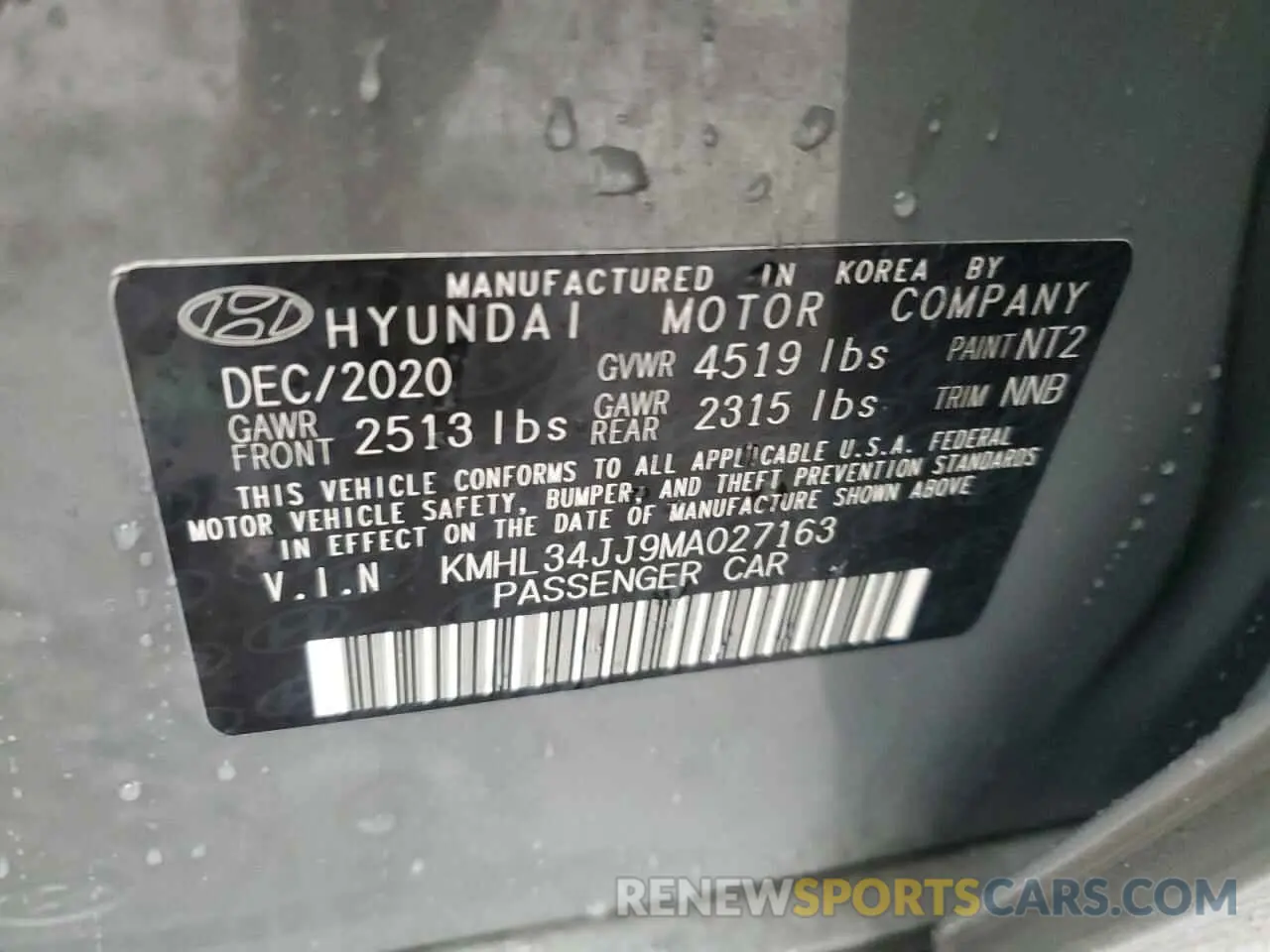 12 fotografías del automóvil dañado KMHL34JJ9MA027163 HYUNDAI SONATA 2021