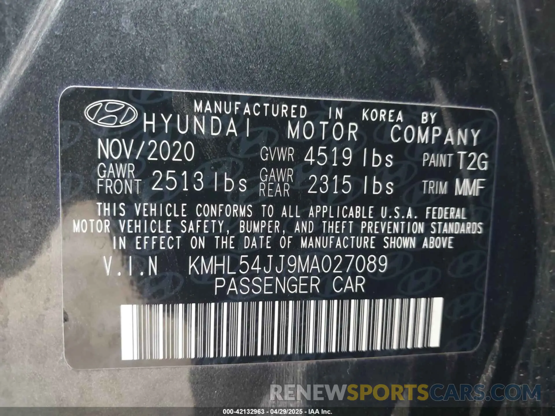 9 fotografías del automóvil dañado KMHL54JJ9MA027089 HYUNDAI SONATA 2021