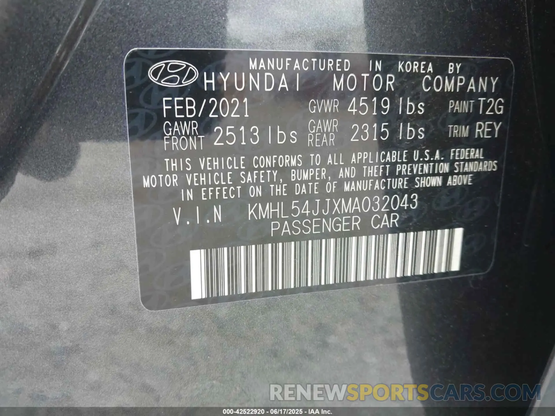 9 fotografías del automóvil dañado KMHL54JJXMA032043 HYUNDAI SONATA 2021