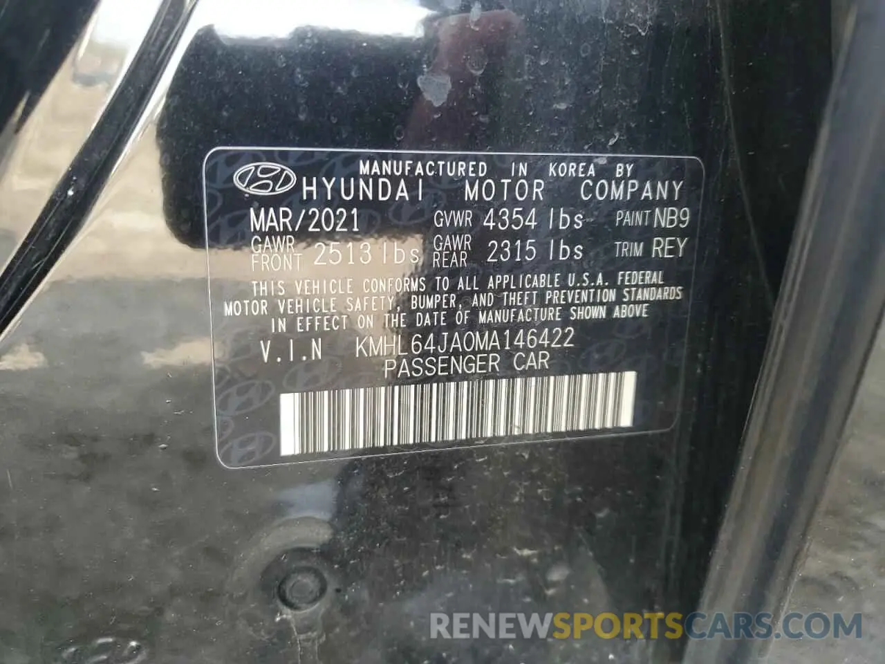 12 fotografías del automóvil dañado KMHL64JA0MA146422 HYUNDAI SONATA 2021