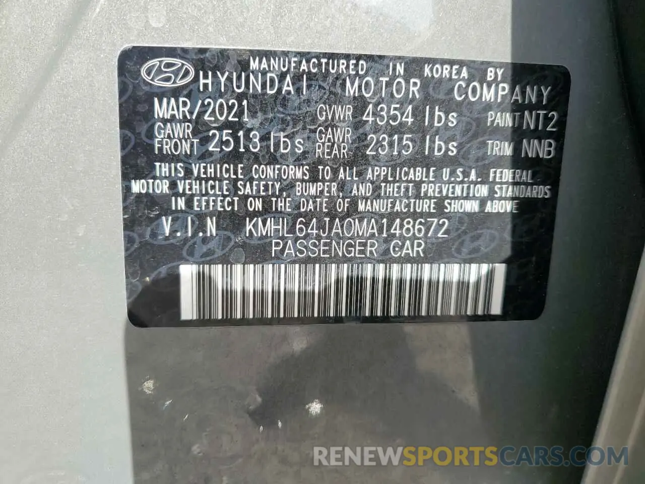 12 fotografías del automóvil dañado KMHL64JA0MA148672 HYUNDAI SONATA 2021