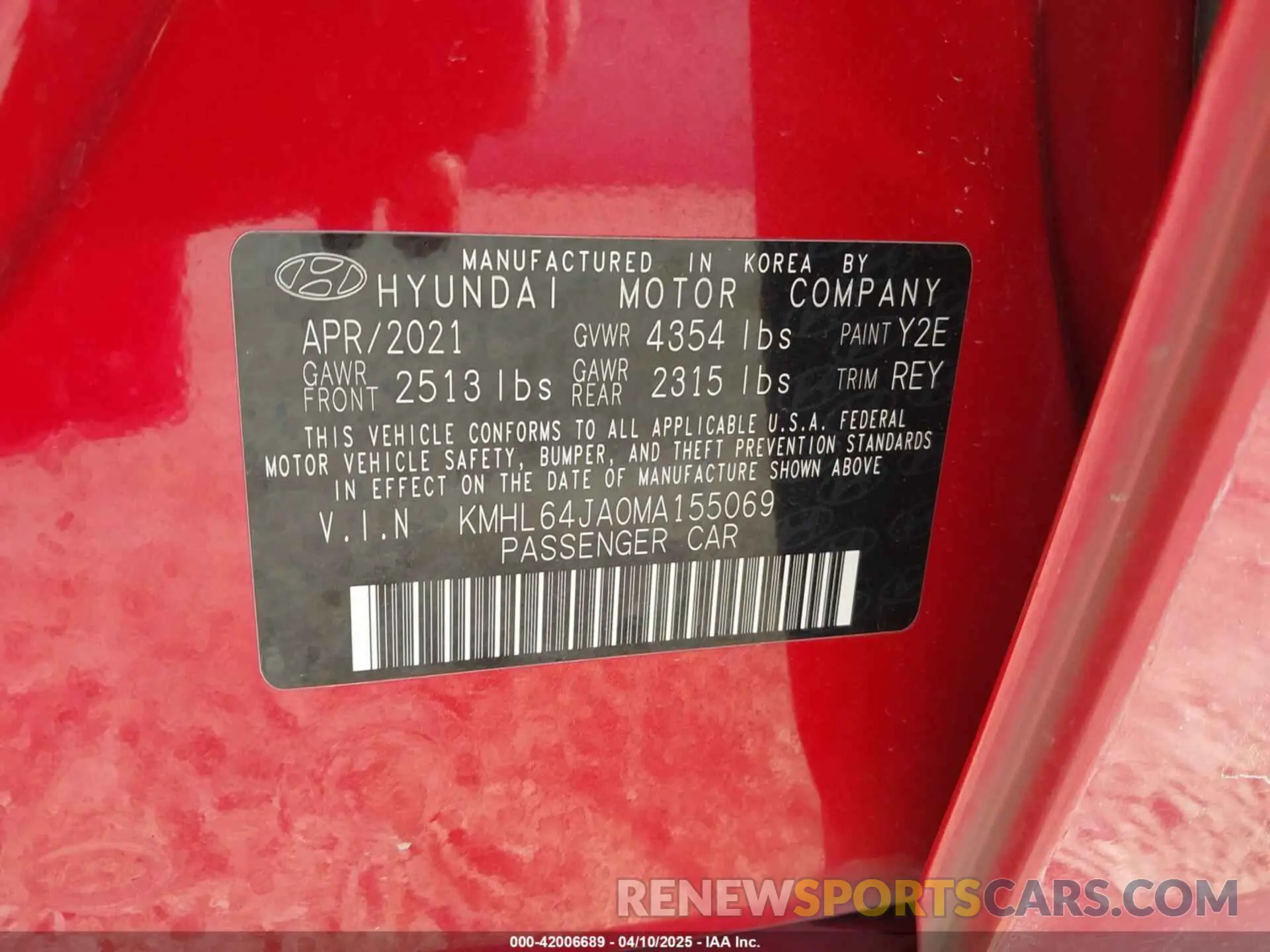 9 fotografías del automóvil dañado KMHL64JA0MA155069 HYUNDAI SONATA 2021