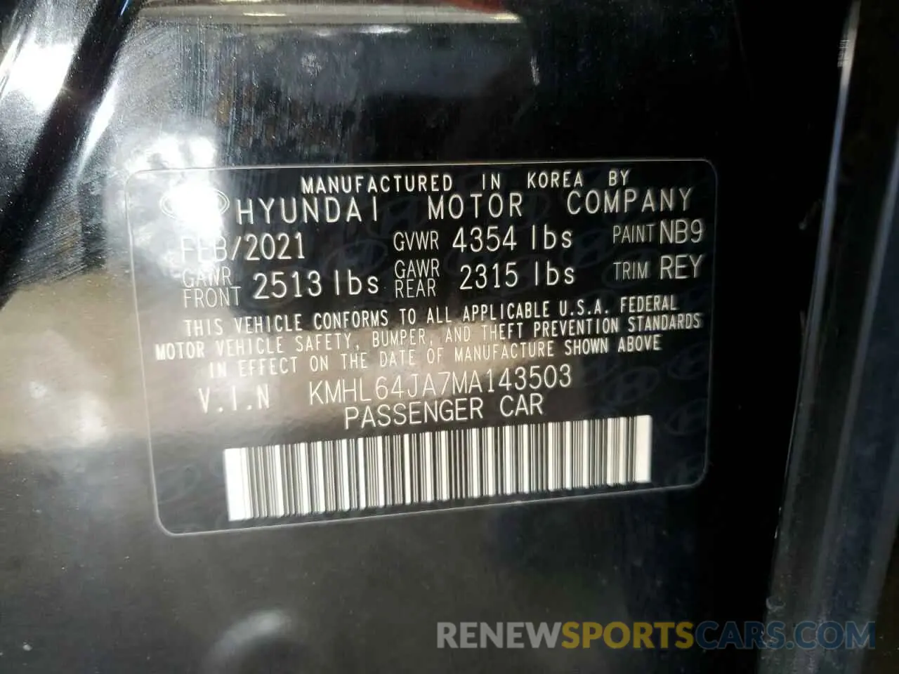 13 fotografías del automóvil dañado KMHL64JA7MA143503 HYUNDAI SONATA 2021