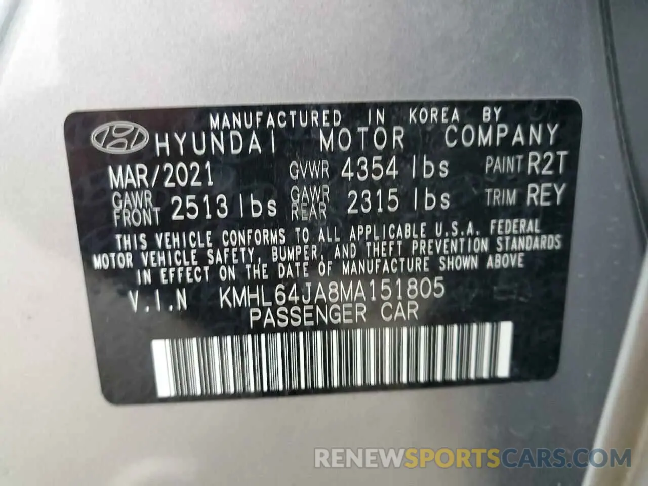13 fotografías del automóvil dañado KMHL64JA8MA151805 HYUNDAI SONATA 2021