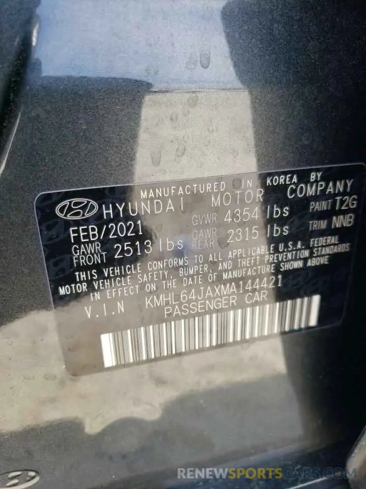 12 fotografías del automóvil dañado KMHL64JAXMA144421 HYUNDAI SONATA 2021