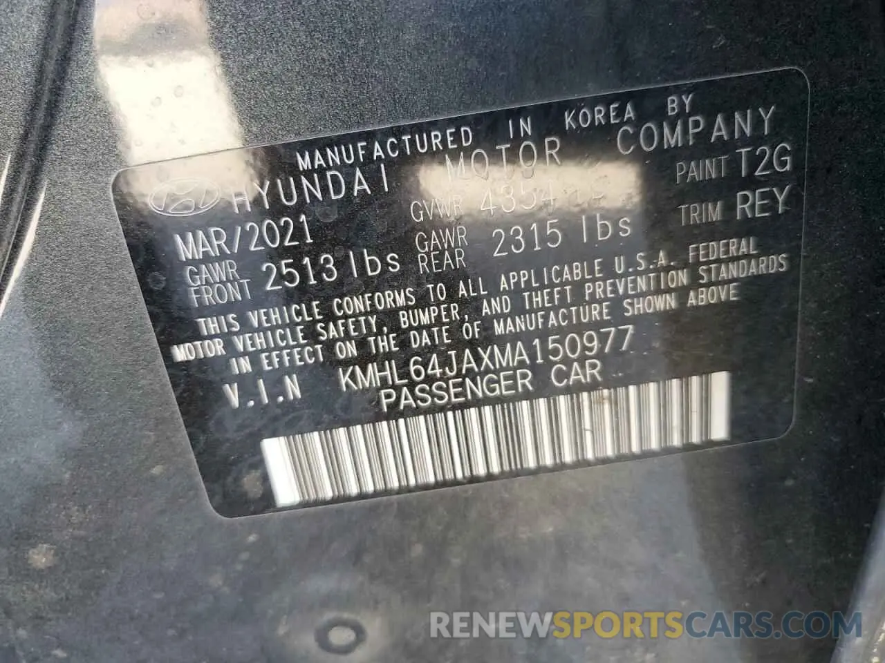 12 fotografías del automóvil dañado KMHL64JAXMA150977 HYUNDAI SONATA 2021