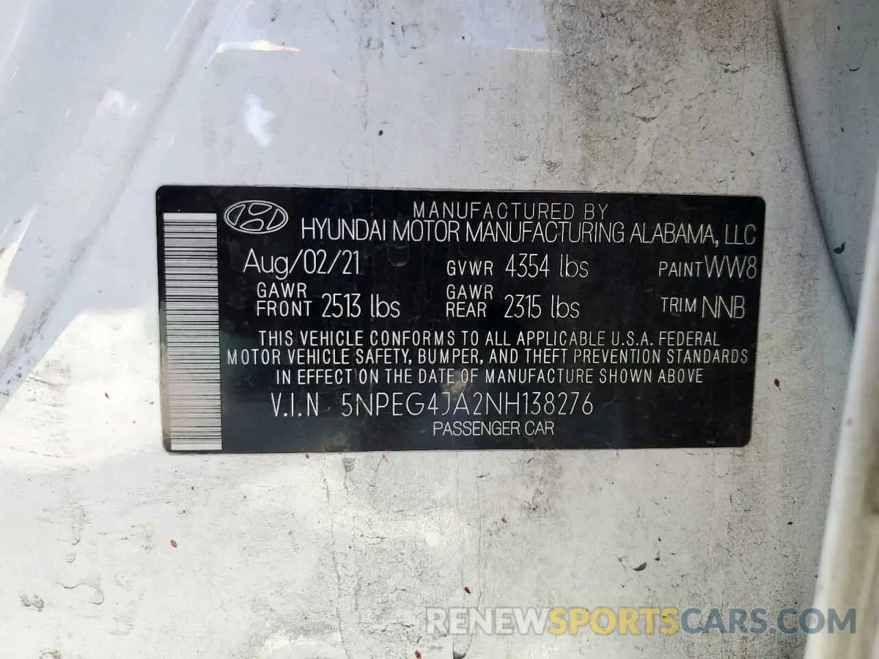 13 fotografías del automóvil dañado 5NPEG4JA2NH138276 HYUNDAI SONATA 2022