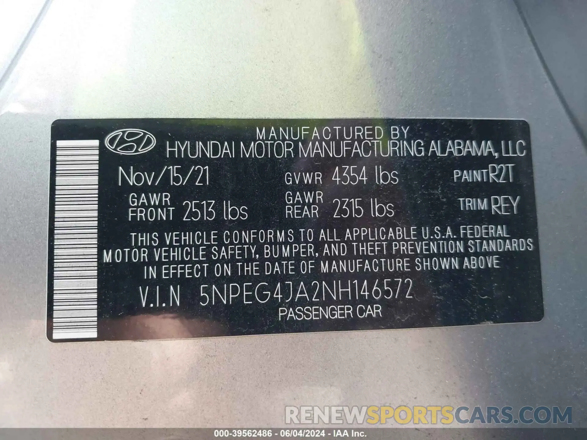 9 fotografías del automóvil dañado 5NPEG4JA2NH146572 HYUNDAI SONATA 2022