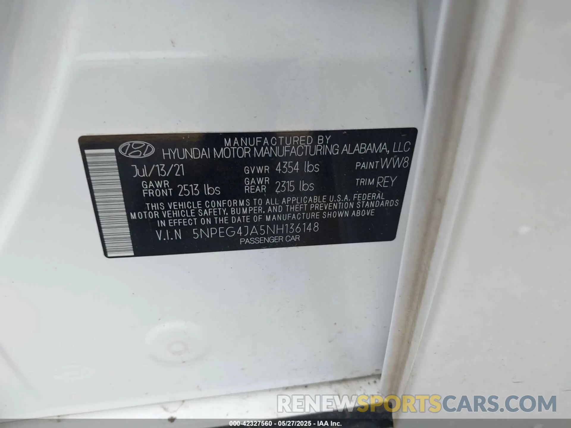 9 fotografías del automóvil dañado 5NPEG4JA5NH136148 HYUNDAI SONATA 2022