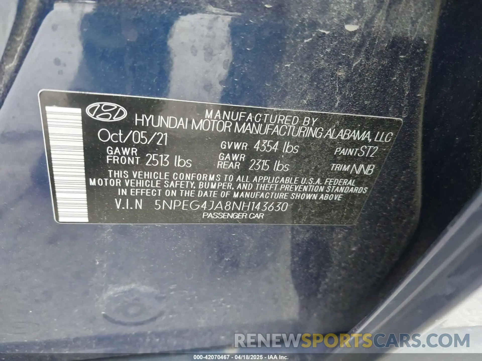 9 fotografías del automóvil dañado 5NPEG4JA8NH143630 HYUNDAI SONATA 2022