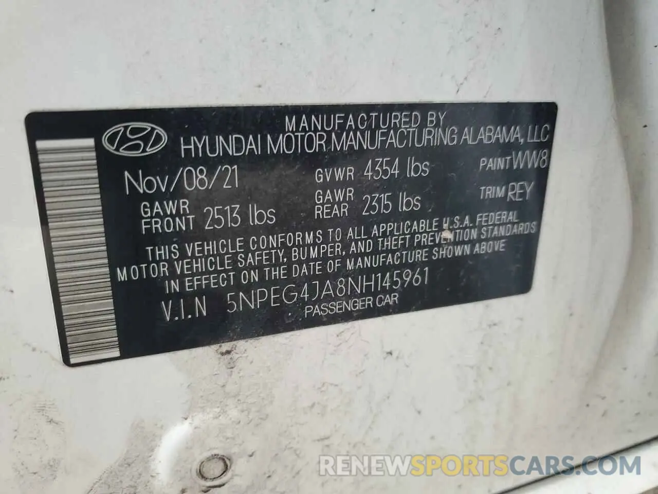 13 fotografías del automóvil dañado 5NPEG4JA8NH145961 HYUNDAI SONATA 2022