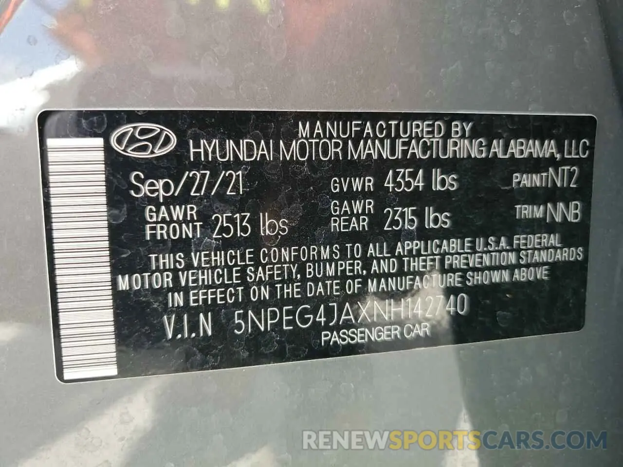 15 fotografías del automóvil dañado 5NPEG4JAXNH142740 HYUNDAI SONATA 2022